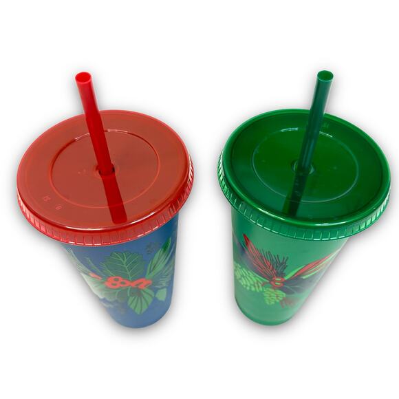 Set of Starbucks 24 Oz Reusable Cold Drink Cups Straws Christmas Holiday 2020 - Picture 2 of 5